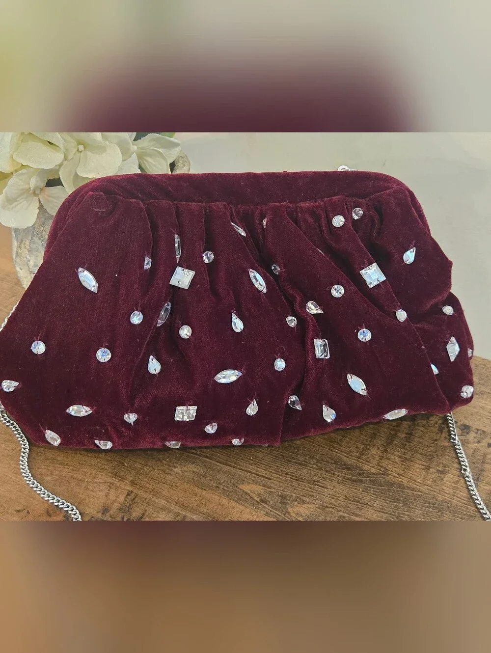 From India to You Viral Beaded Velvet Clutch Handbag w/ Crossbody Chain